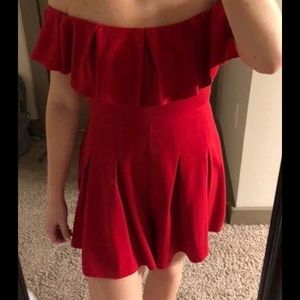 Red off-the-shoulder romper